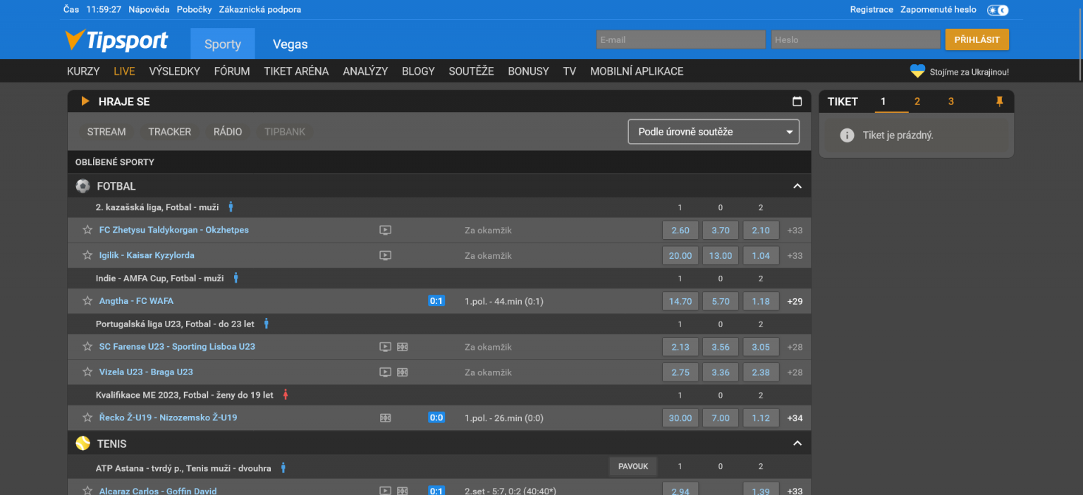 Tipsport livescore CZ sázkové kanceláře online